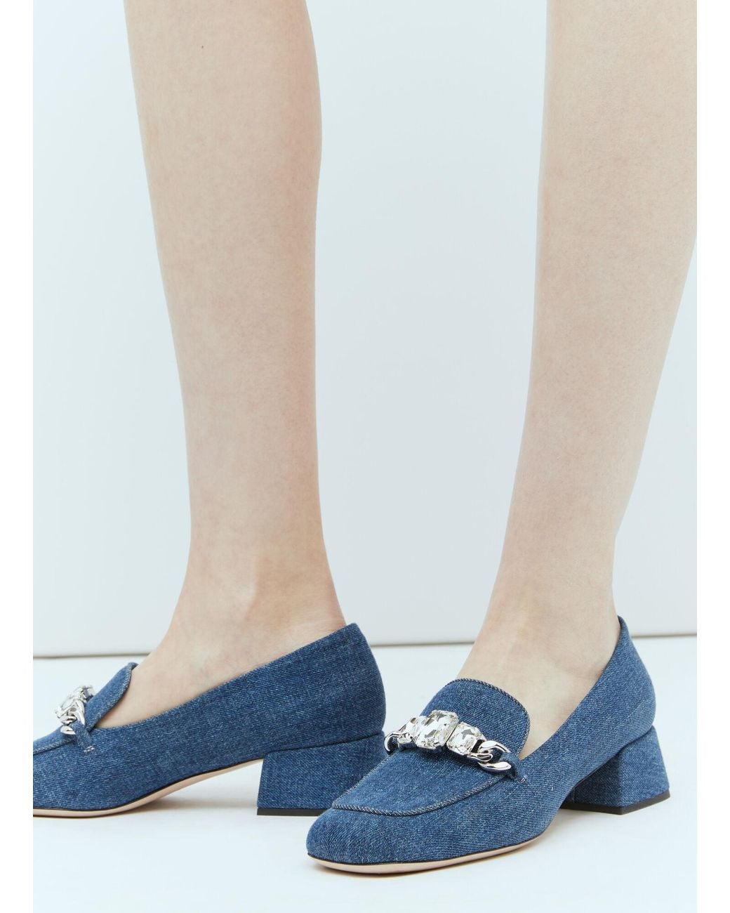 Miu Miu Blue Crystal Embellished Denim Pumps