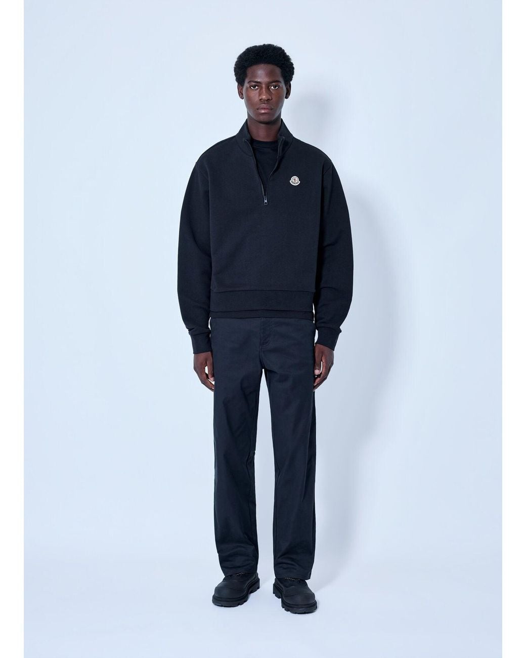 Moncler Blue Half-Zip Sweatshirt With Logo Patch for men