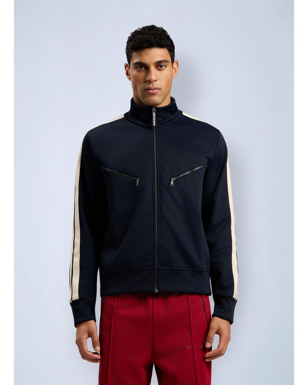 Palm Angels Blue Curved Logo Zip-Up Track Jacket for men
