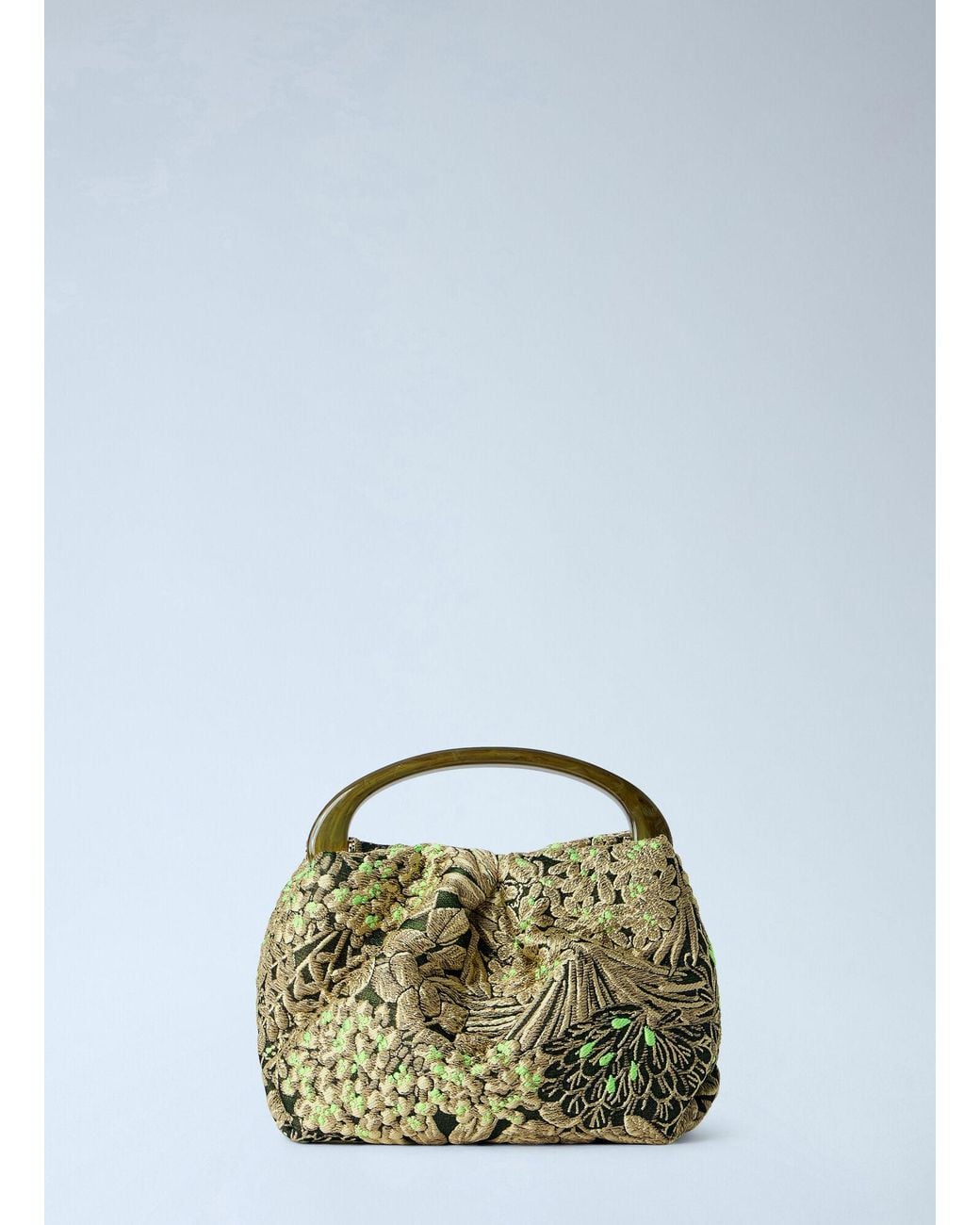 Dries Van Noten Green Small Floral Jacquard Top-Handle Bag