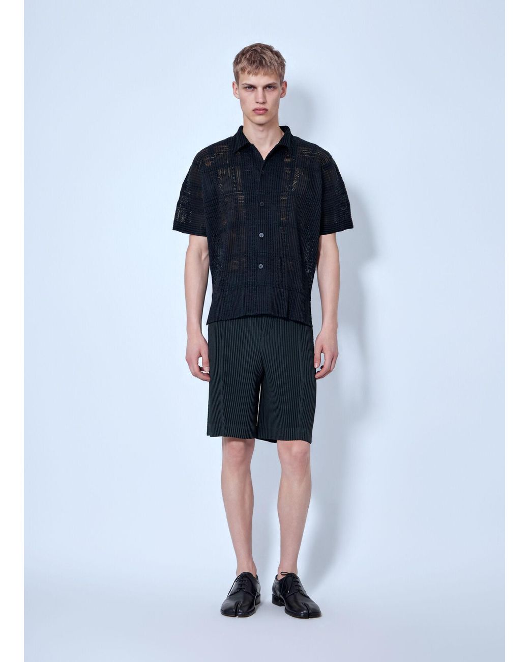 Homme Plissé Issey Miyake Blue Lace Grid Pleats Shirt for men