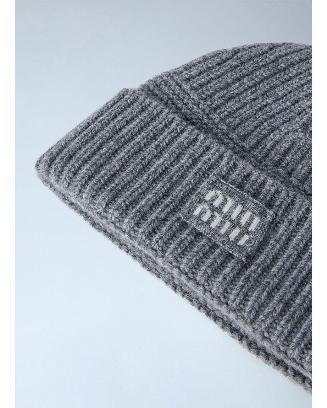 Miu Miu Blue Logo-Patch Wool Beanie
