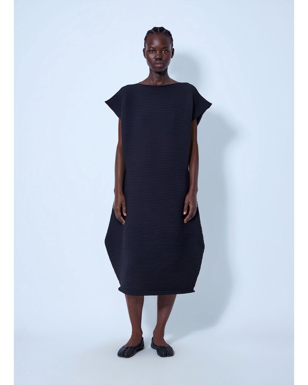 Pleats Please Issey Miyake Blue Zig Zag Knit Dress