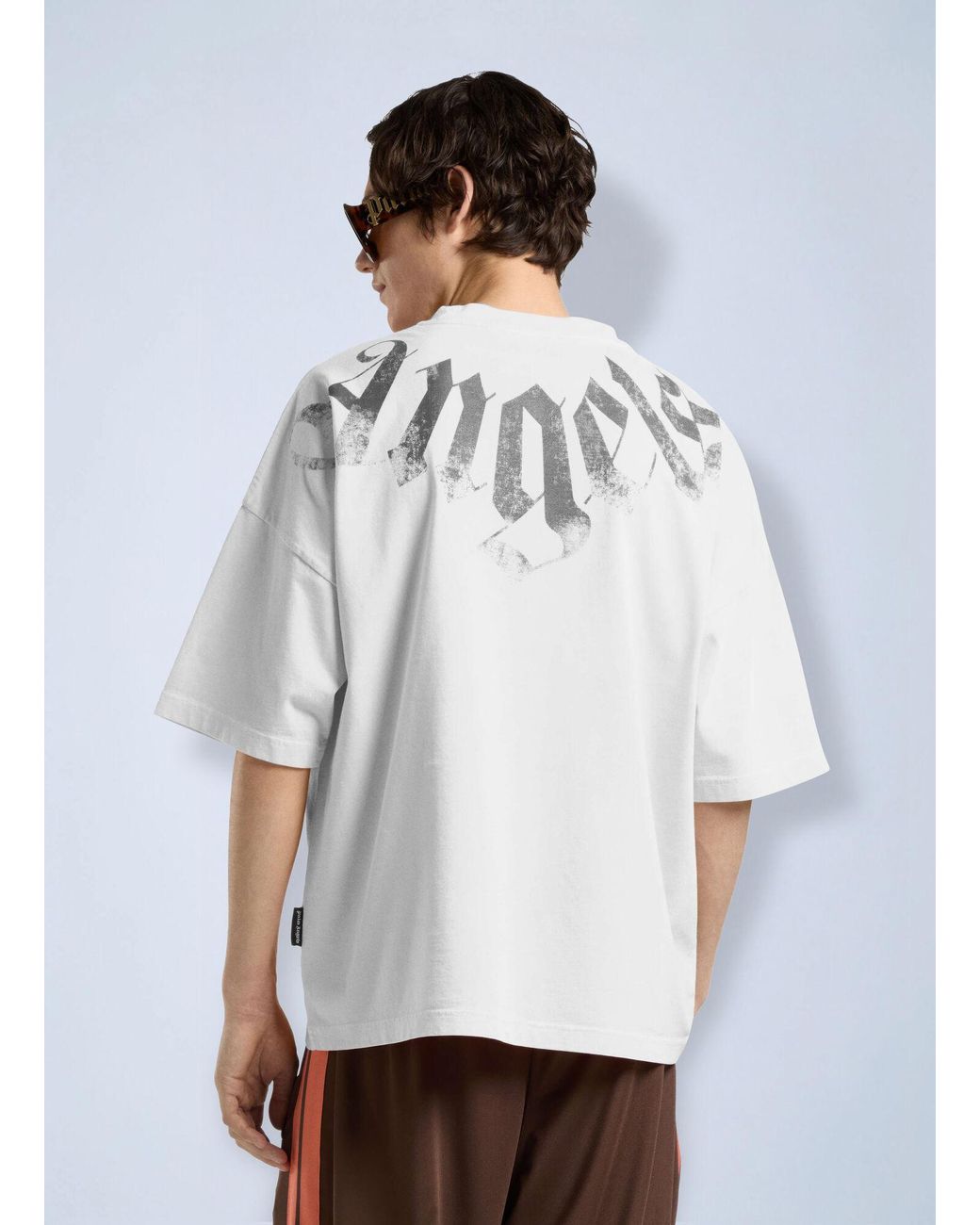 Palm Angels White Big Neck Logo Loose Tee for men