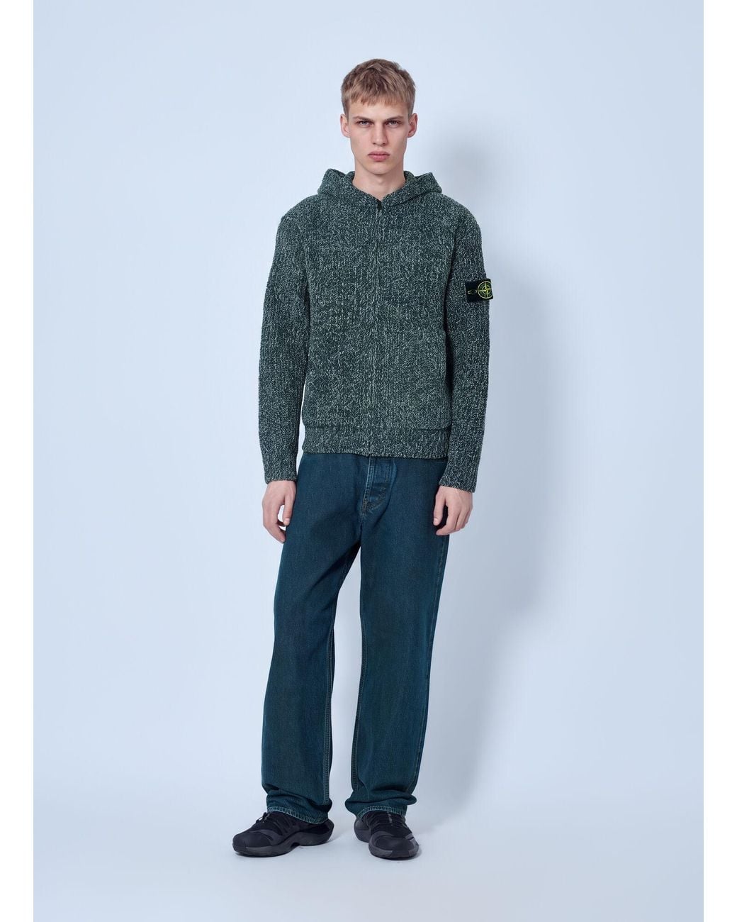 Stone Island Green Knit Zip-Up Hoodie for men
