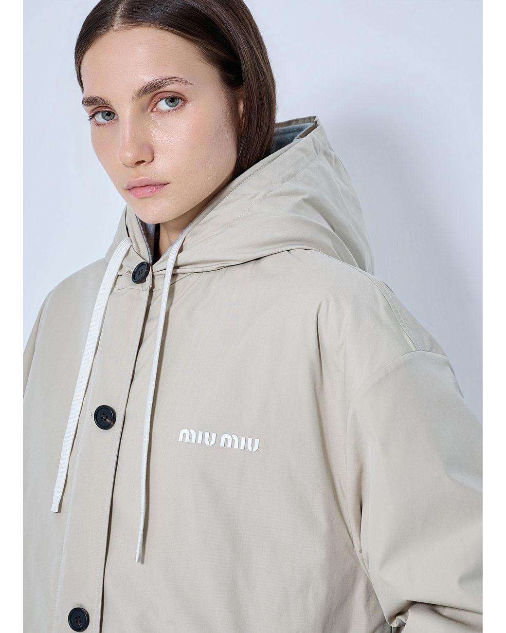 Miu Miu Blue Single-Breasted Panama Caban Coat