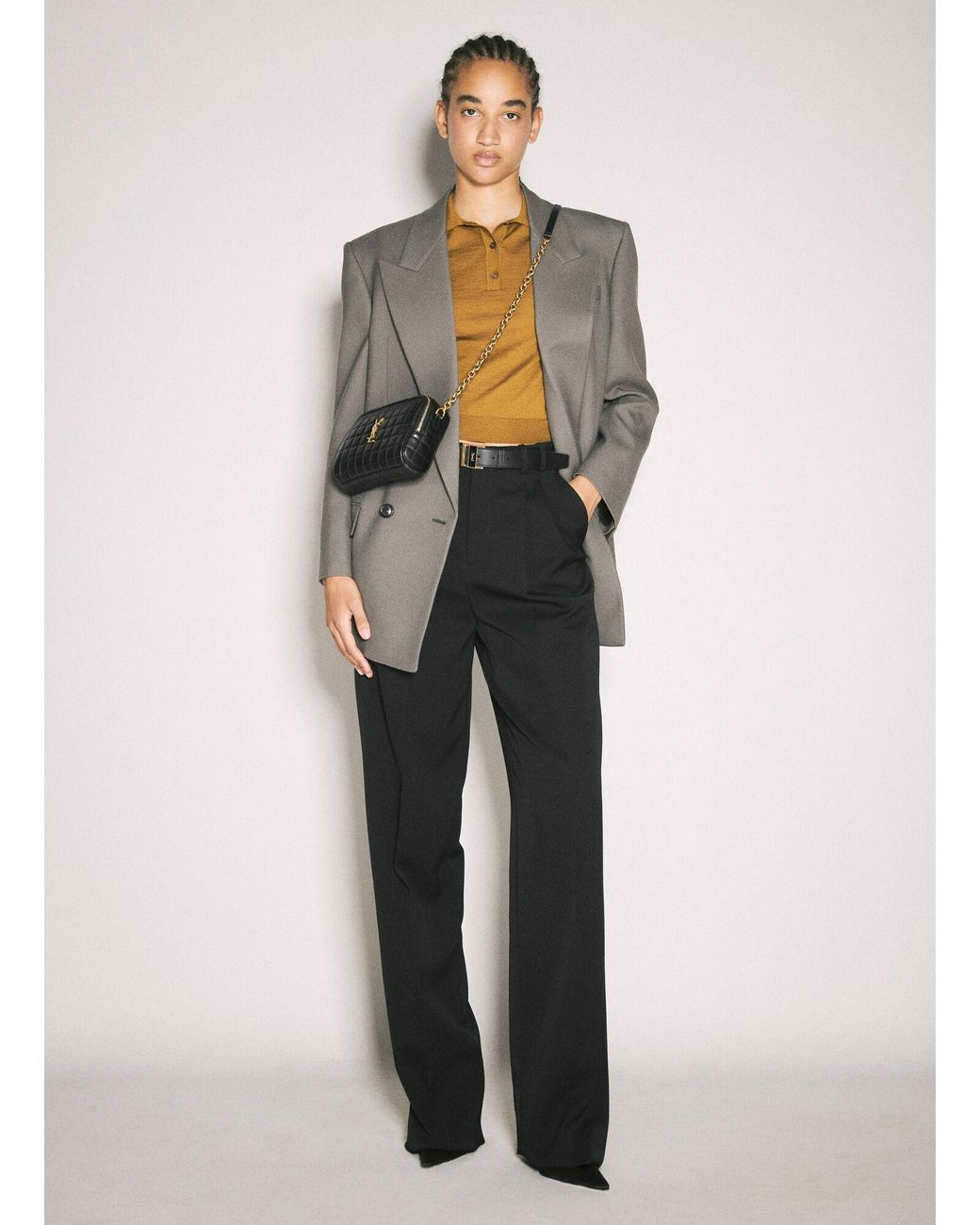Saint Laurent Black Wide-Leg Wool Pants