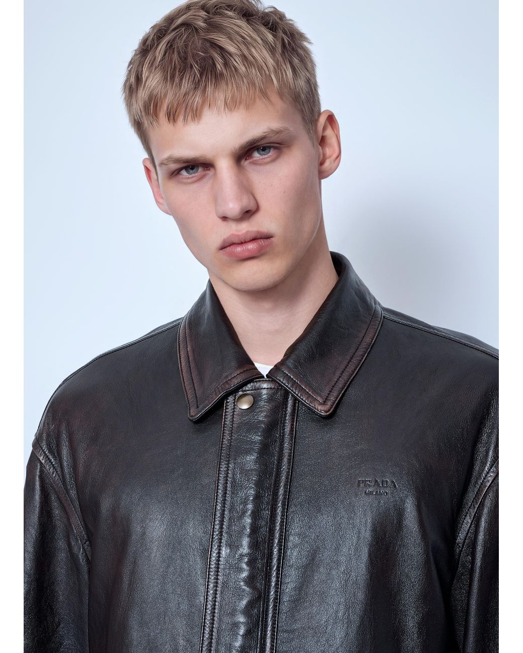 Prada Gray Nappa Leather Bomber Jacket for men