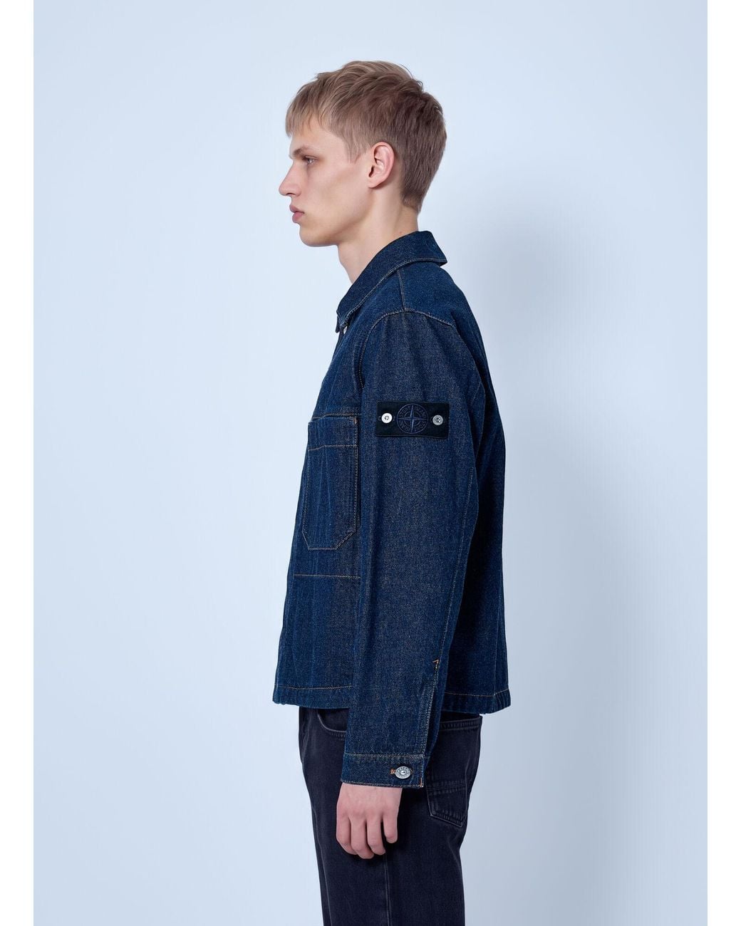 Stone Island Blue Denim Shirt Jacket for men