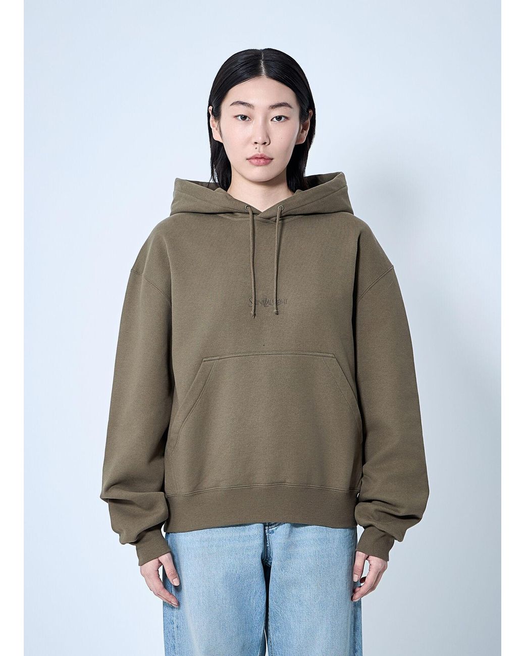 Saint Laurent Natural Hooded Logo Motif Sweatshirt