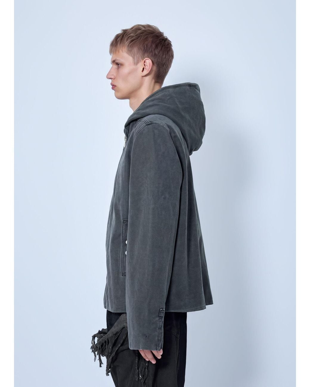 Rick Owens Gray Zip-Up Hooded Jacket for men