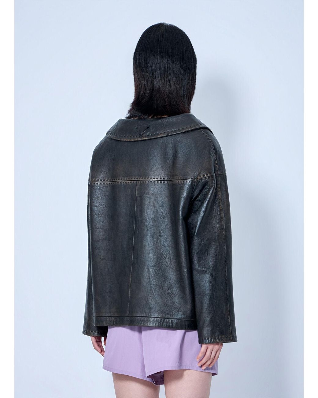 Prada Gray Leather Button-Up Jacket