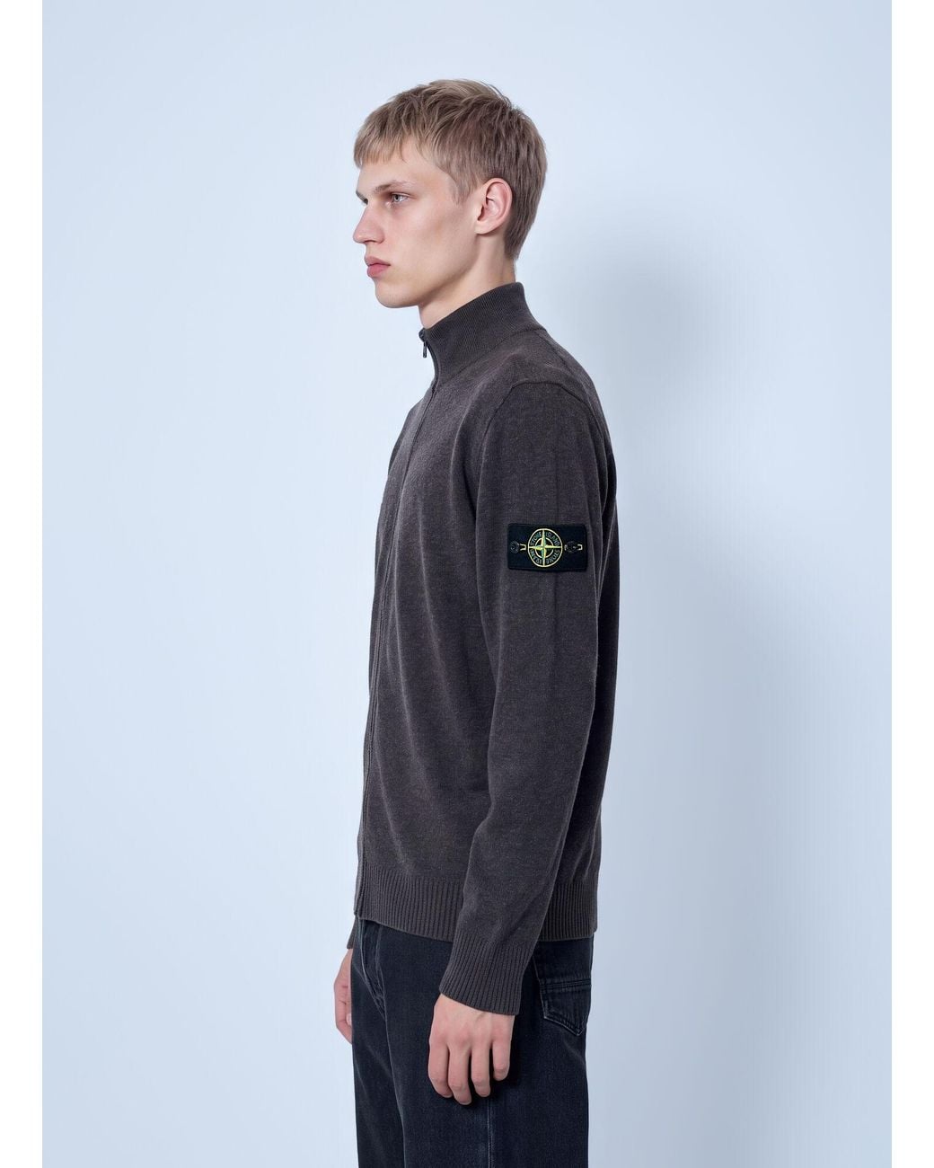 Stone Island Blue Zip-up Wool Cardigan for men