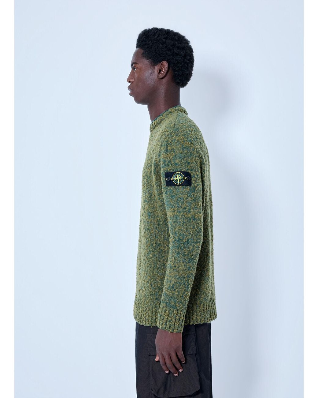 Stone Island Green Crewneck Textured Knit Sweater for men