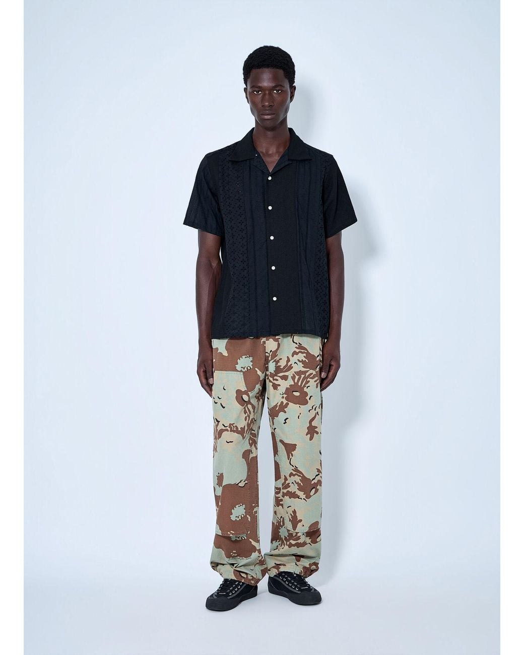 Nomarythm Textile Natural Camo Flower Double Knee Pants for men