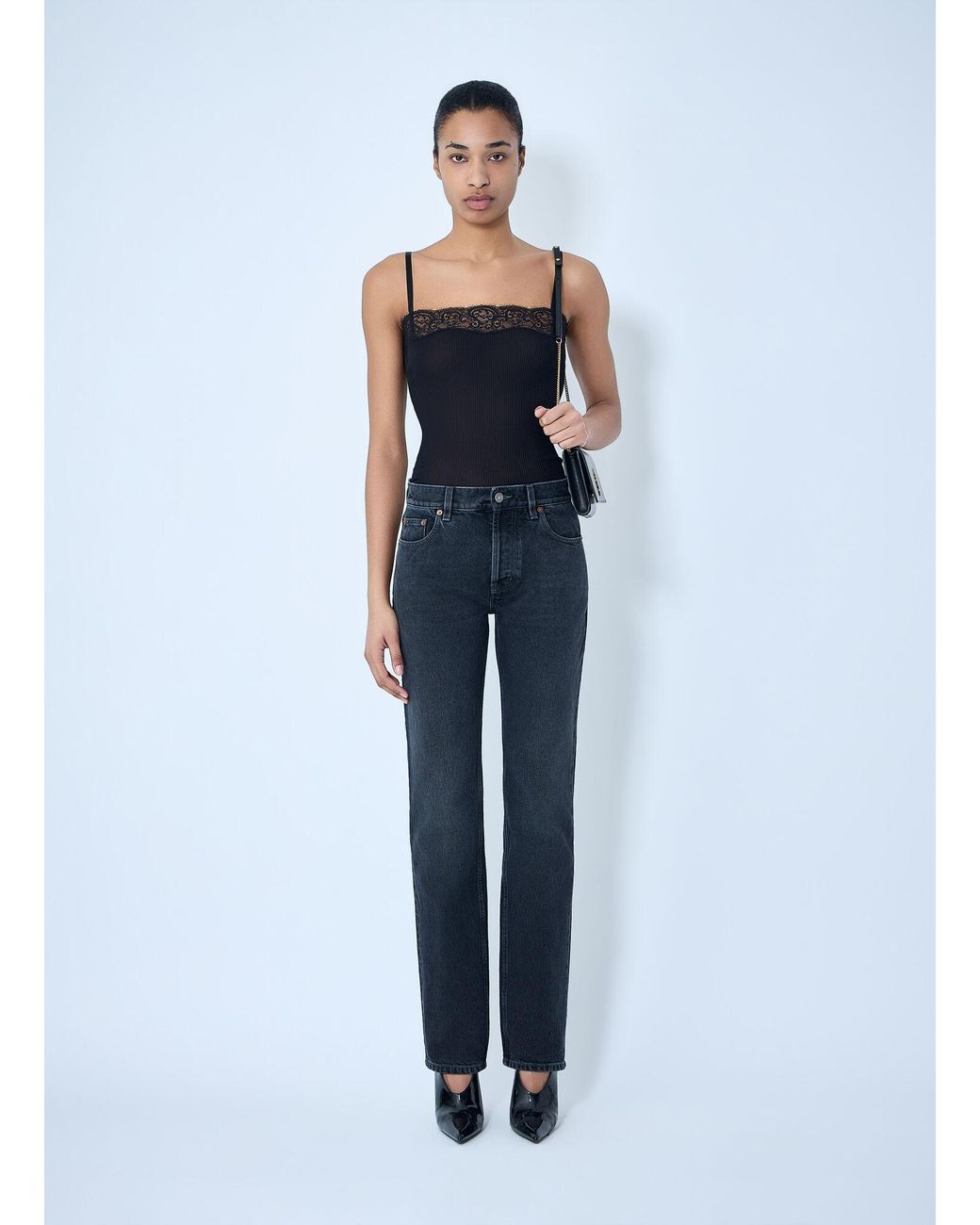 Saint Laurent Blue Straight High Rise Jeans