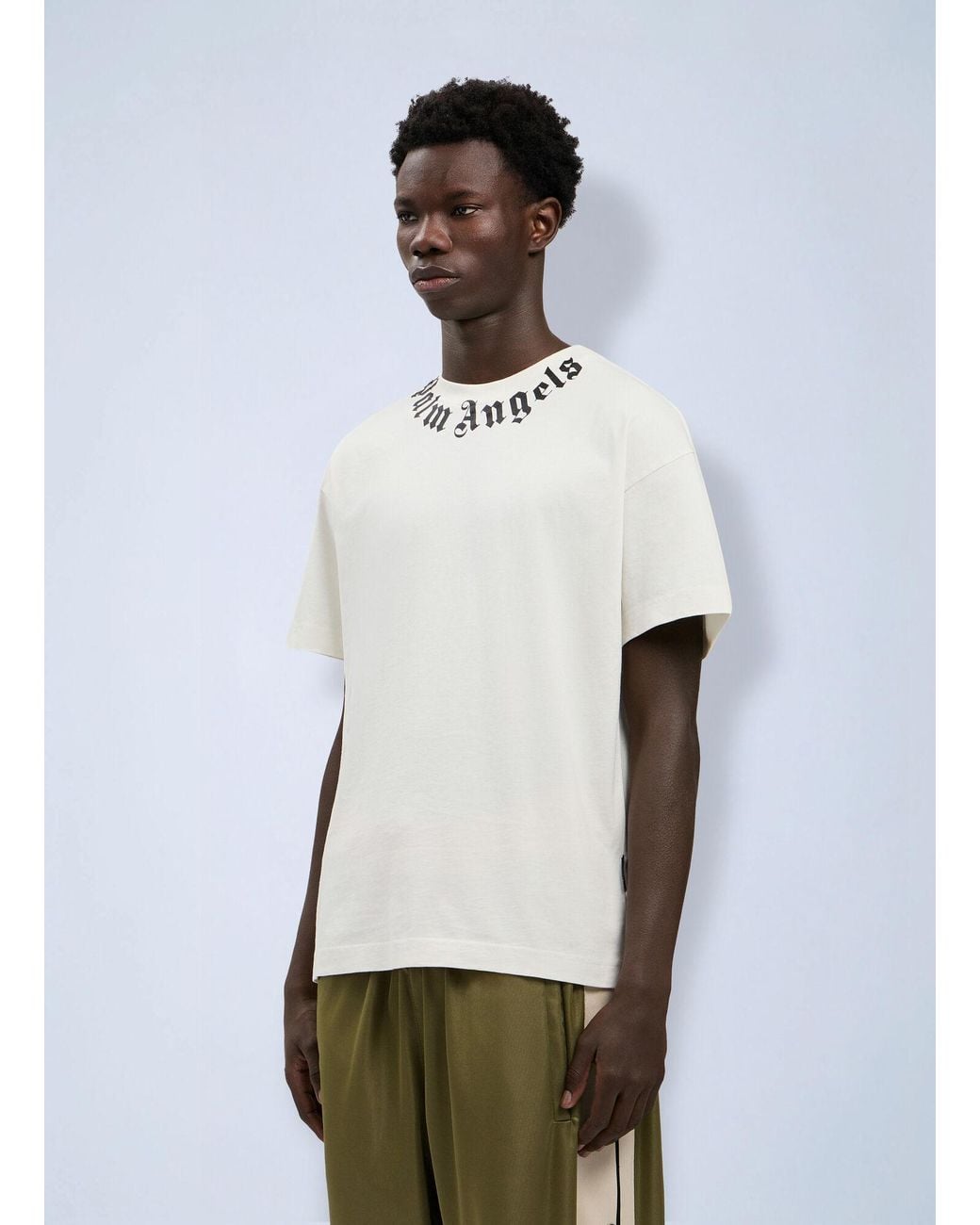 Palm Angels White Neck Logo T-Shirt for men
