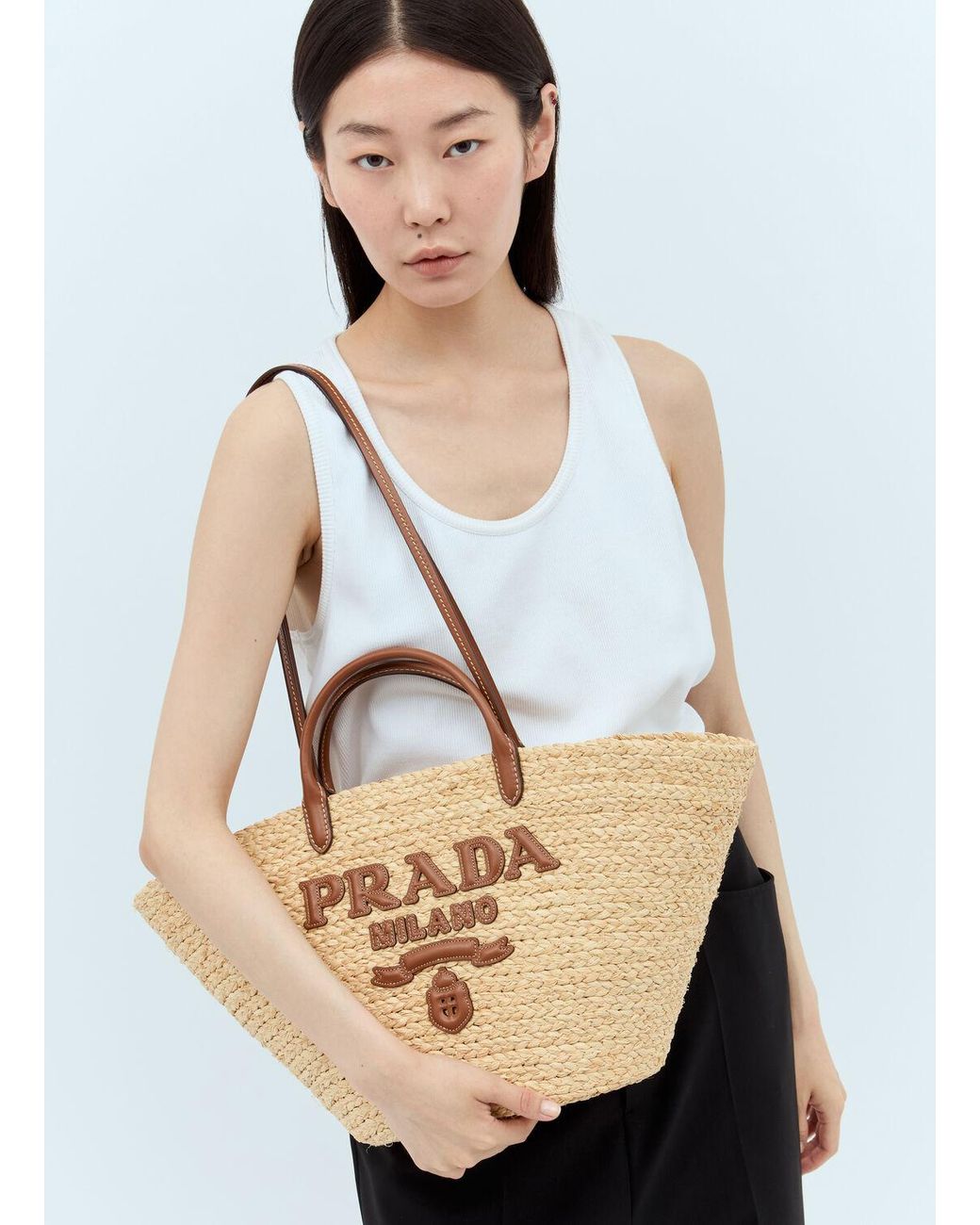 【関税&送料込】Prada Raffia Shopping Bag Prada Large Raffia Shopping Bag in Natural | Lyst