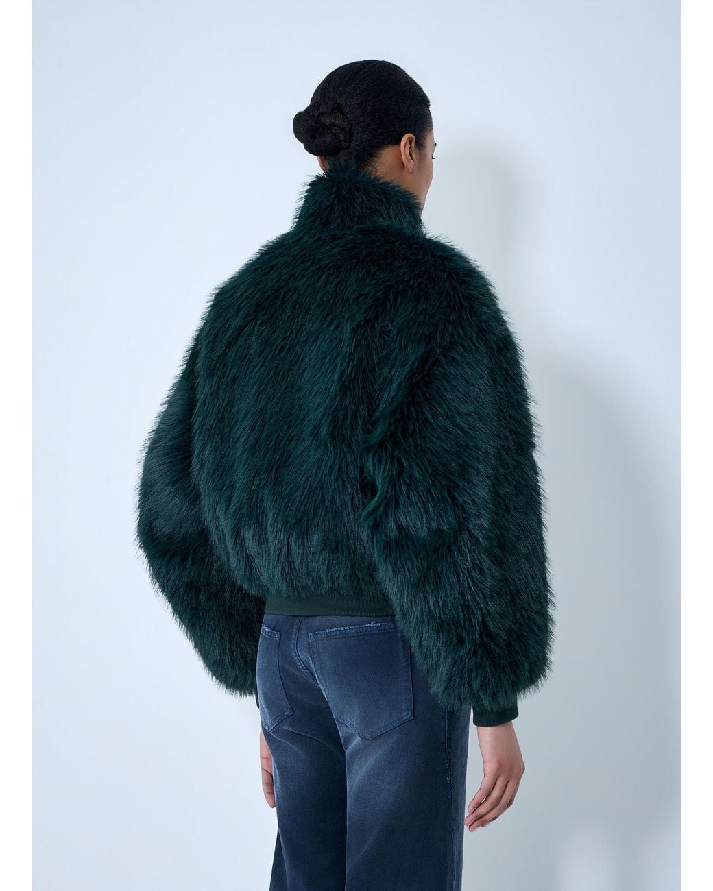 Balenciaga Blue Faux Fur Bomber Jacket