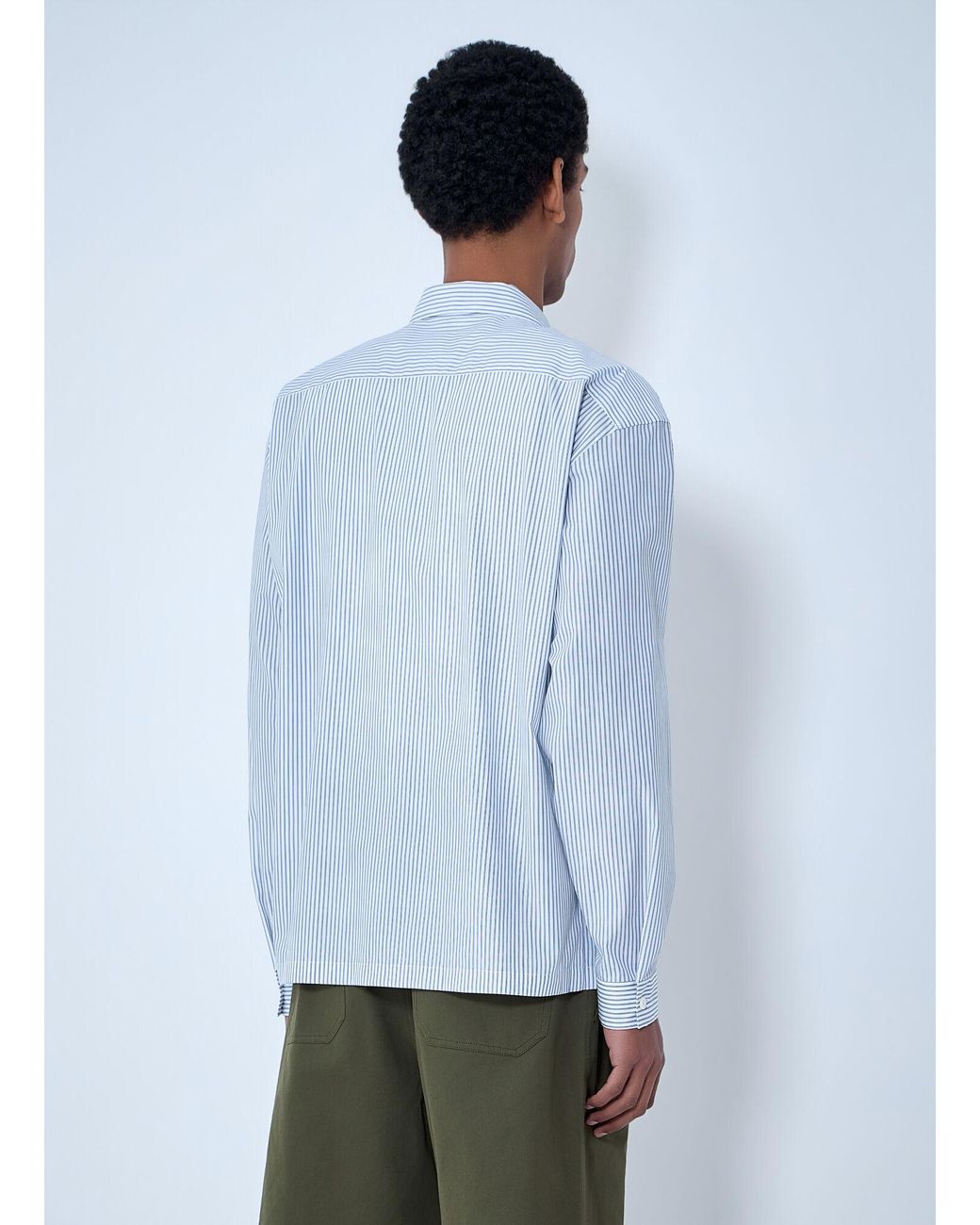 Prada Blue Zip-Front Stripe Shirt for men
