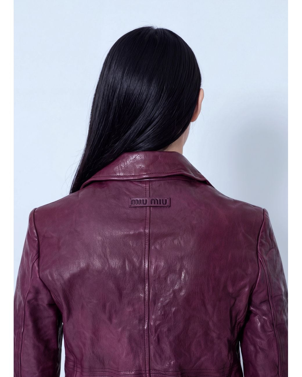 Miu Miu Purple Textured Leather Coat