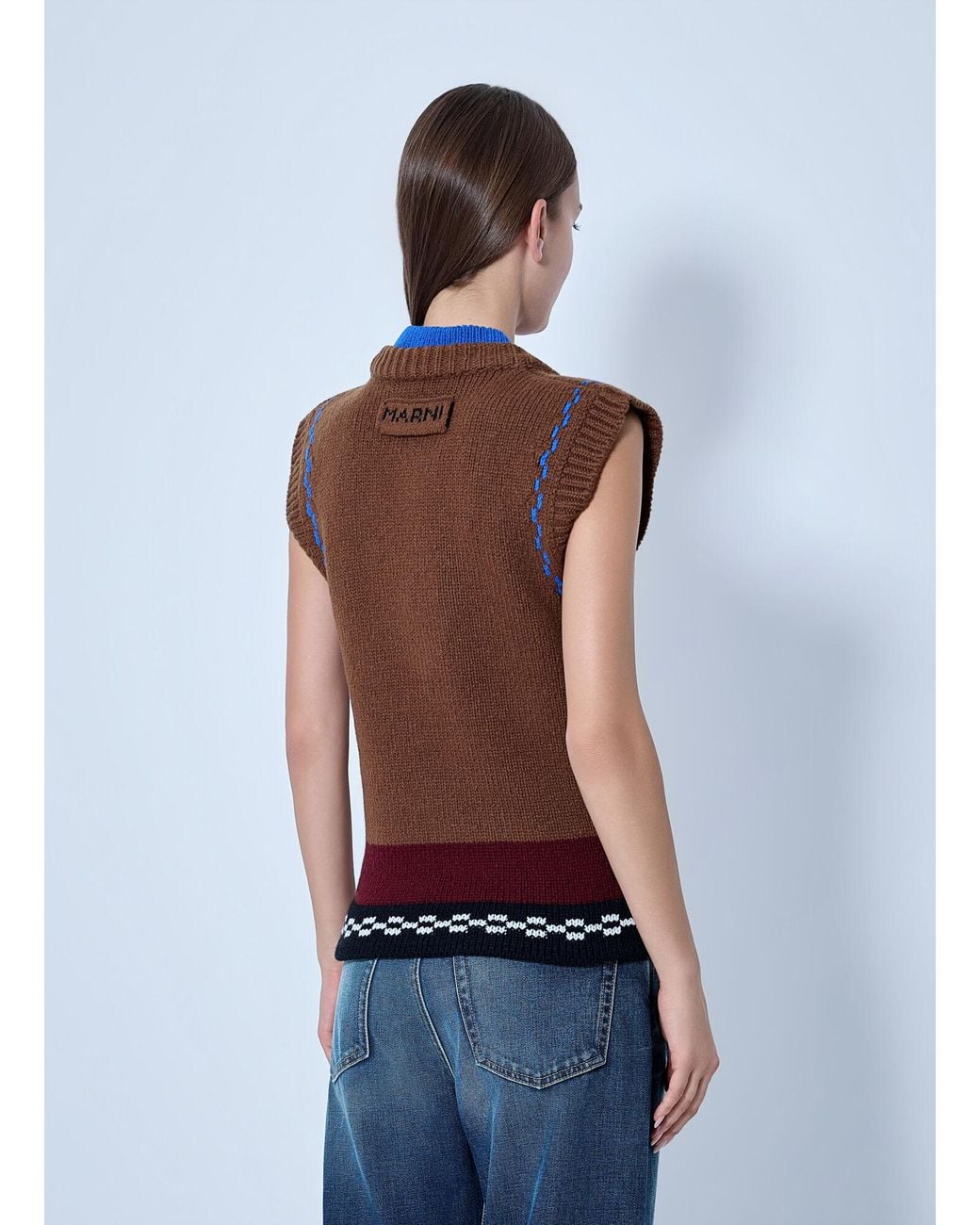 Marni Red Geometric Knit Sleeveless Vest