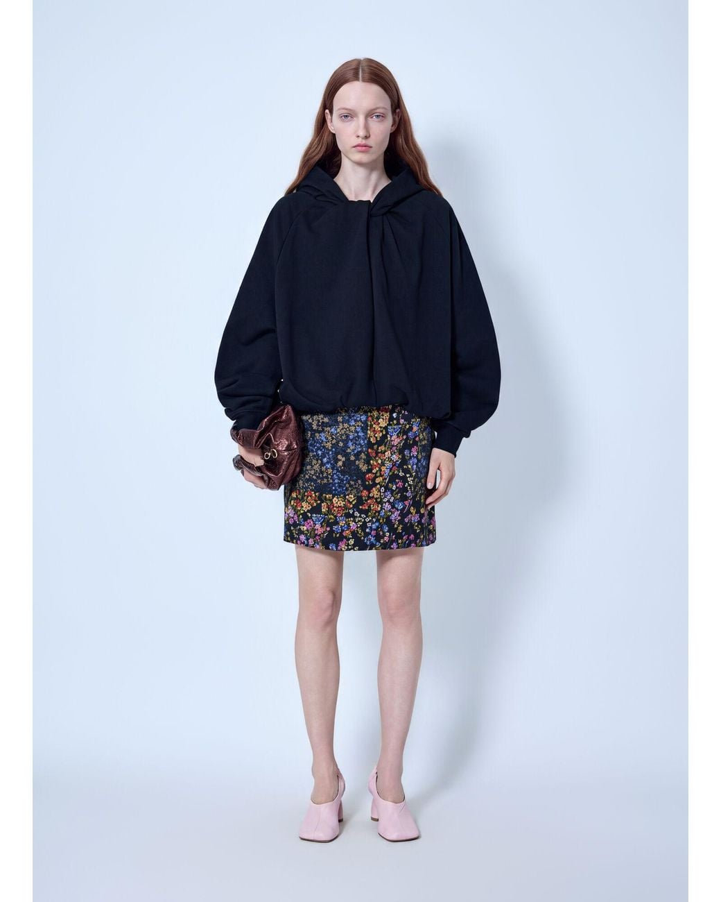 Dries Van Noten Blue Relaxed Hoodie With Gathered Neckline