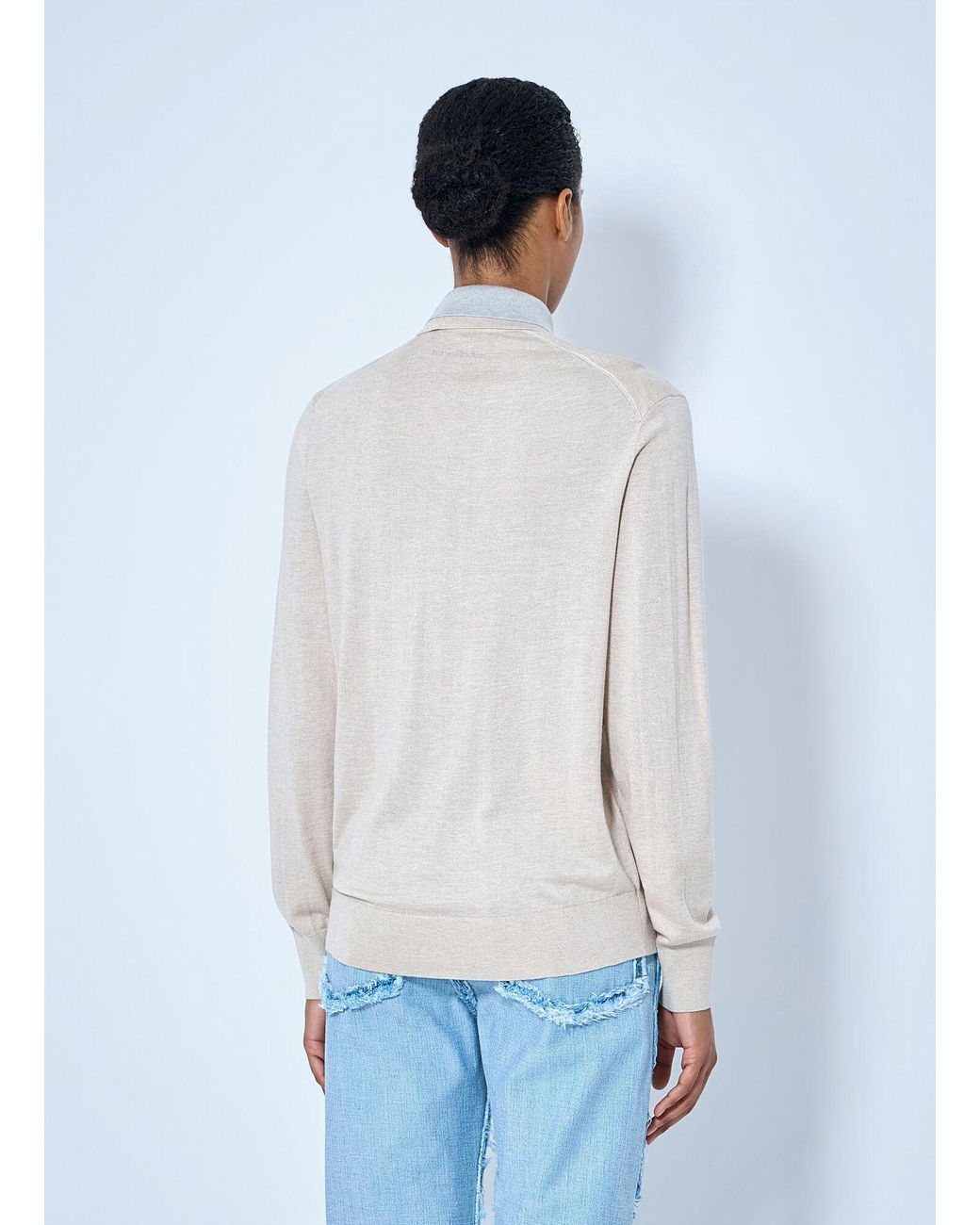 Acne White Layered Collar Knit Top