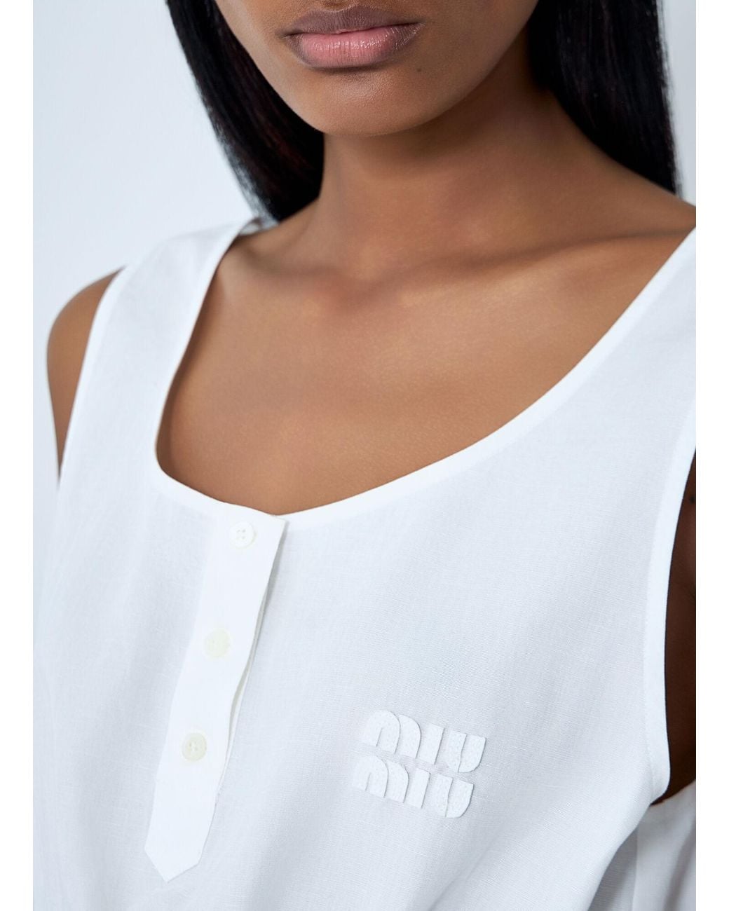Miu Miu White Logo Motif Drawstring Top