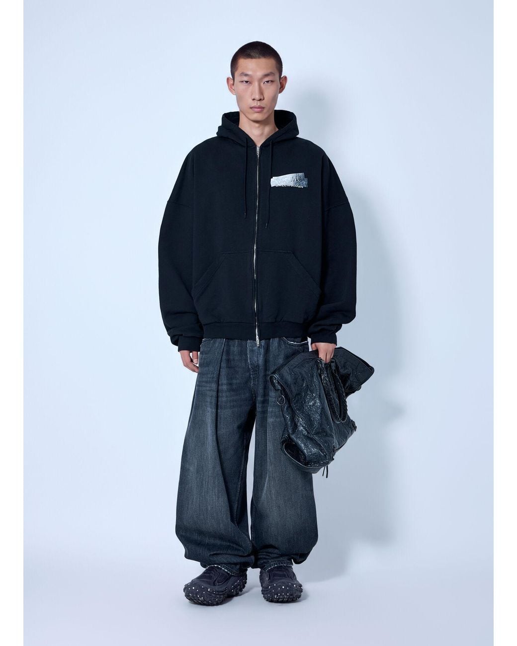 Balenciaga Blue Large Zip-Up Hoodie for men