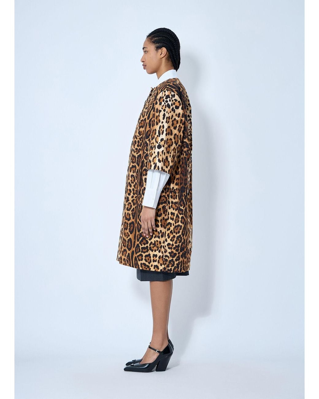 Prada White Single-Breasted Leopard Print Drill Coat