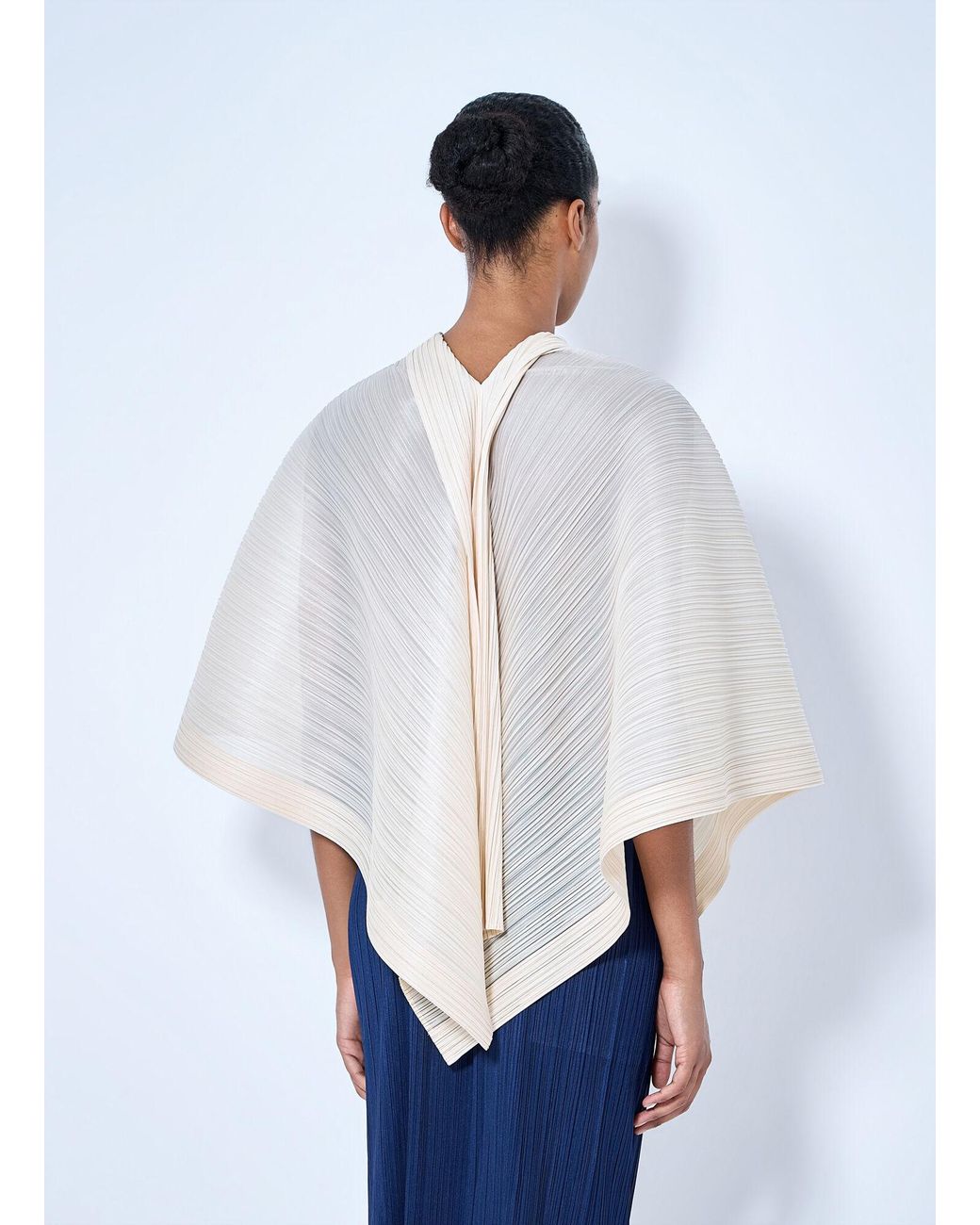 Pleats Please Issey Miyake White Pleated Cape Blouse