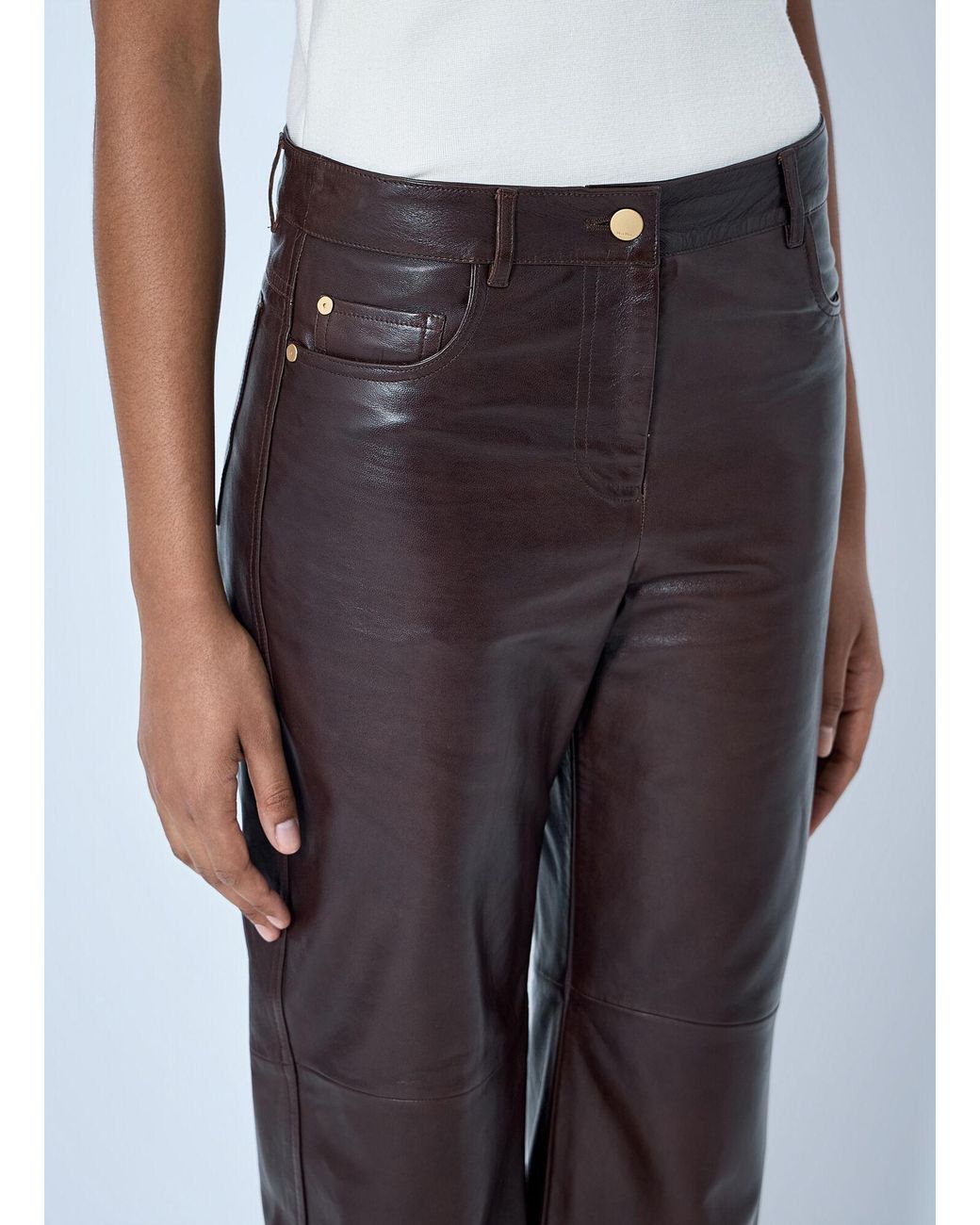Max Mara Blue Leather Wide-Leg Trousers