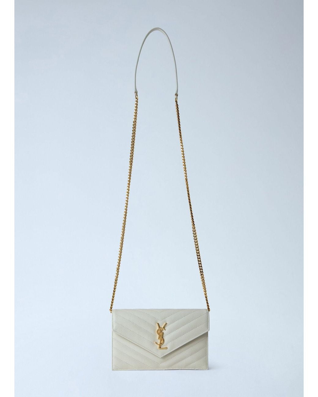 Saint Laurent Blue Cassandre Envelope Chain Wallet