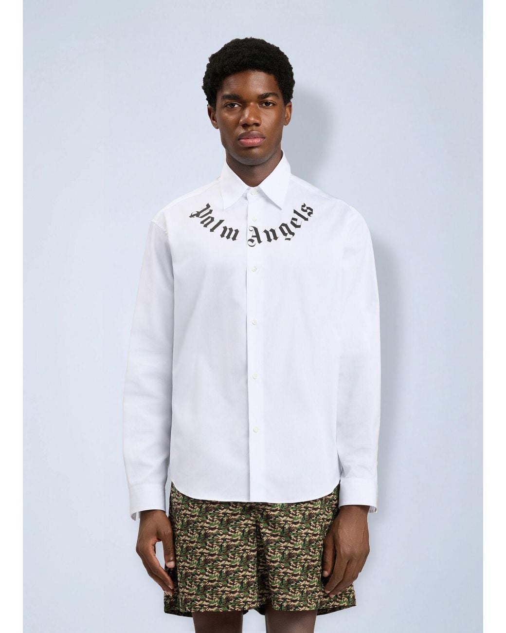 Palm Angels White Neck Logo Shirt for men