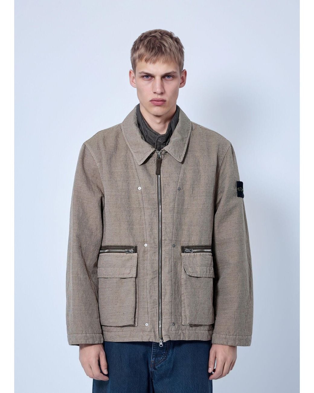 Stone Island Gray Textured Zip Jacket for men