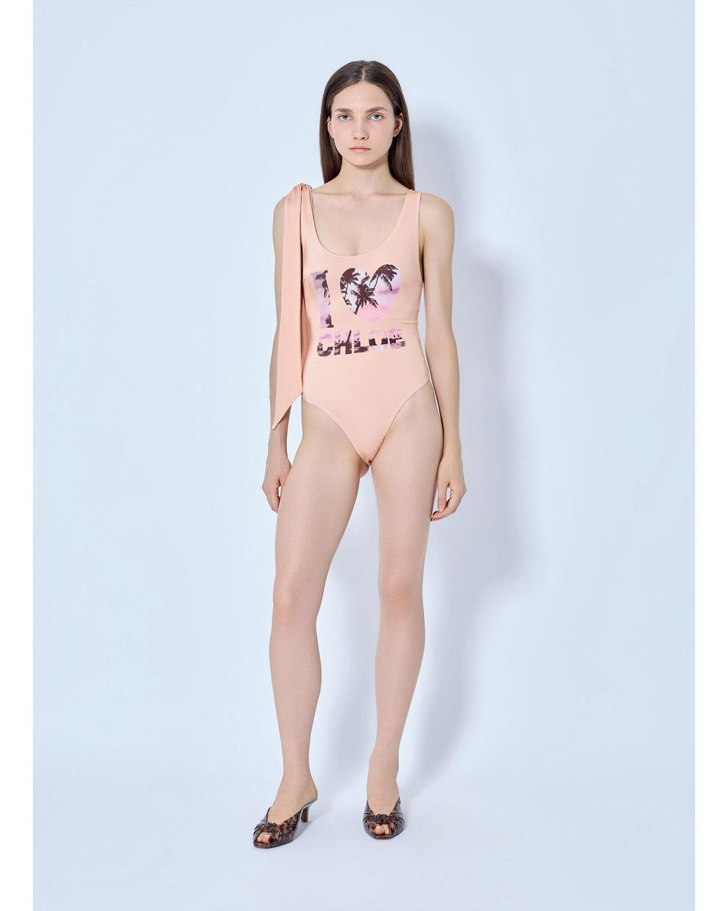 Chloé Pink Chloé Tie-Strap One-Piece Logo Swimsuit