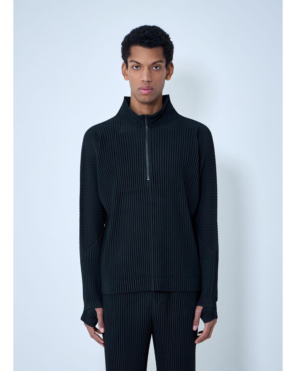 Homme Plissé Issey Miyake Pleated Half-Zip Pullover Sweater in