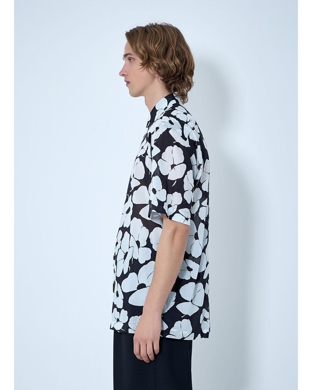 Dries Van Noten Blue Floral Short-Sleeve Shirt for men