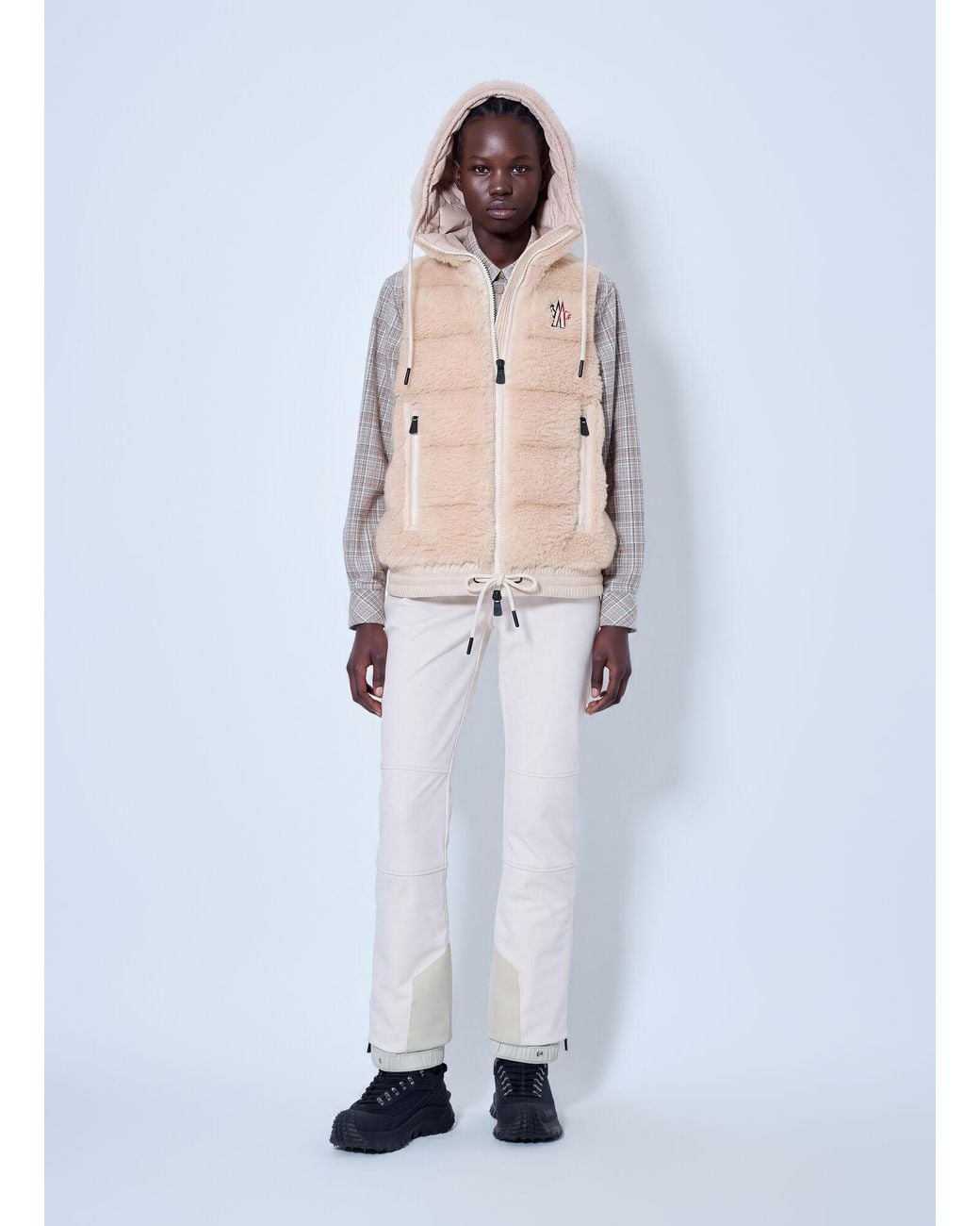 Moncler White Teddy Hooded Insulated Gilet