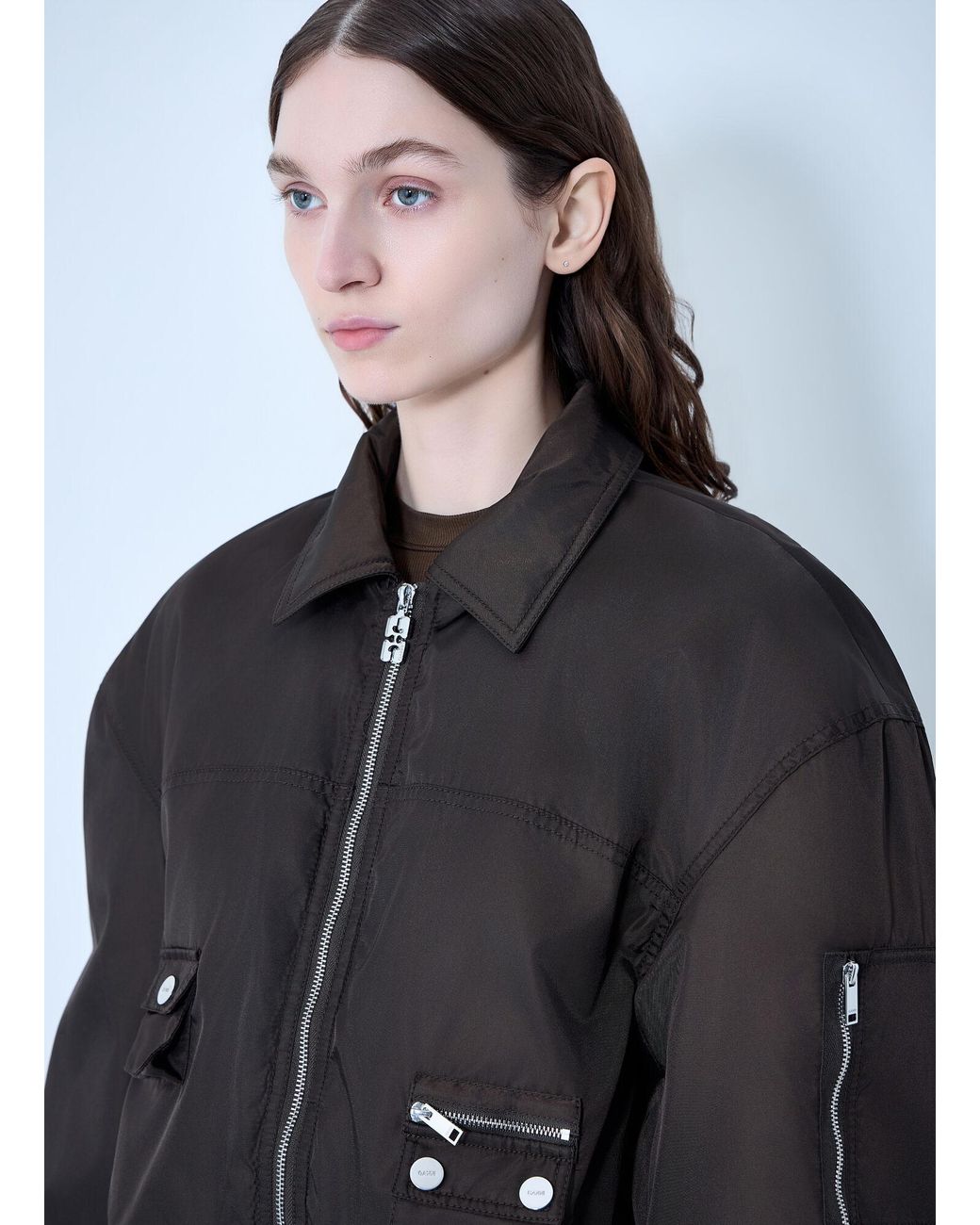 Ganni Black Duchesse Nylon Bomber Jacket