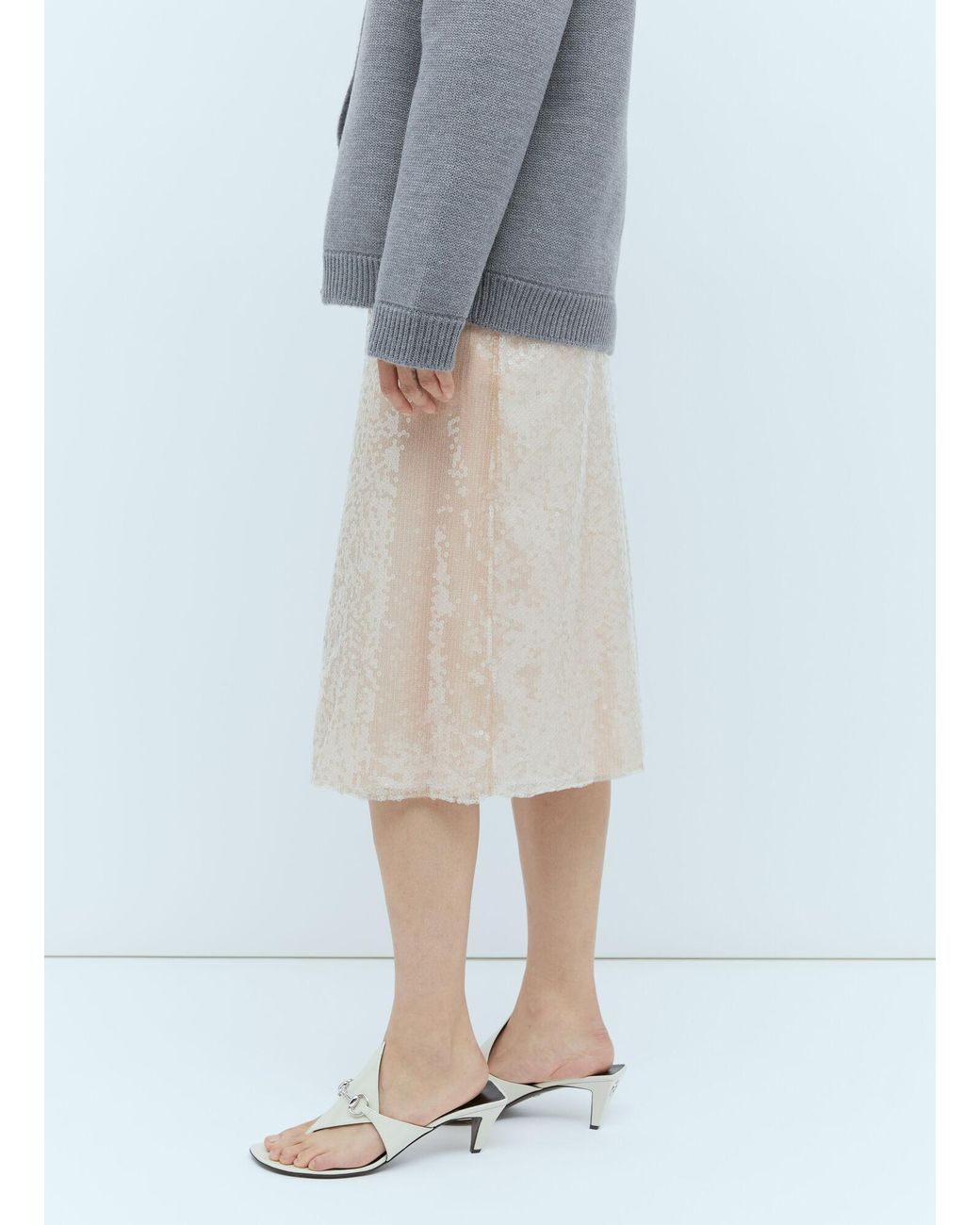 Gucci White Sequin-Embroidered Tulle Skirt