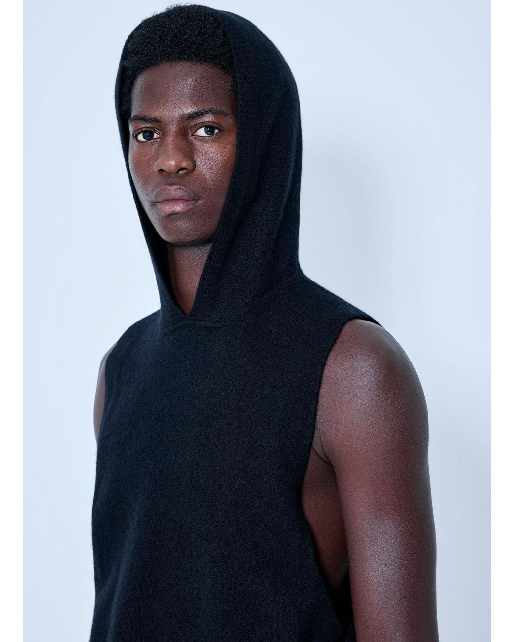 Rick Owens Blue Hooded Tank Top for men