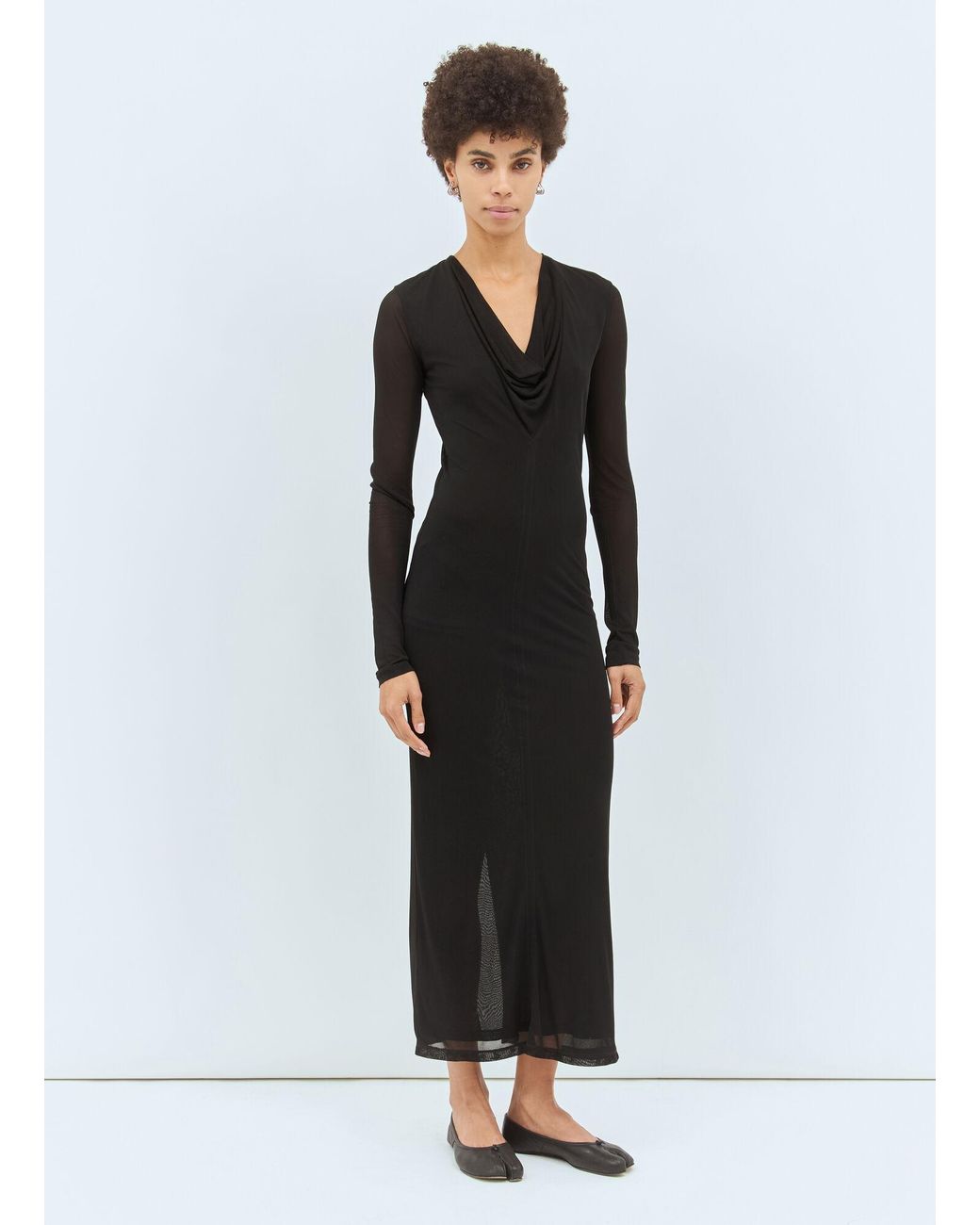Totême Black Draped V-Neck Maxi Dress