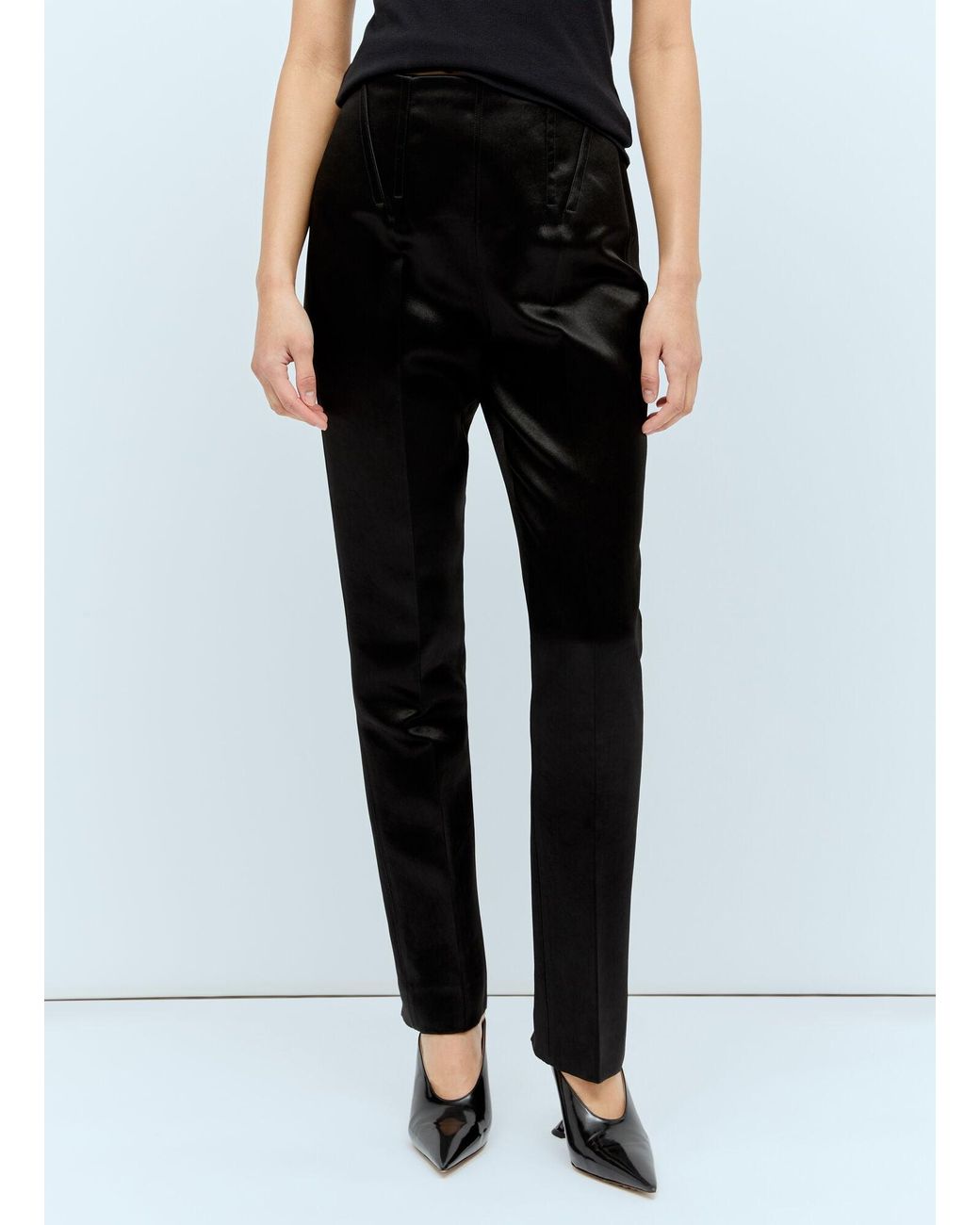 Sportmax Black Satin Tailored Pants