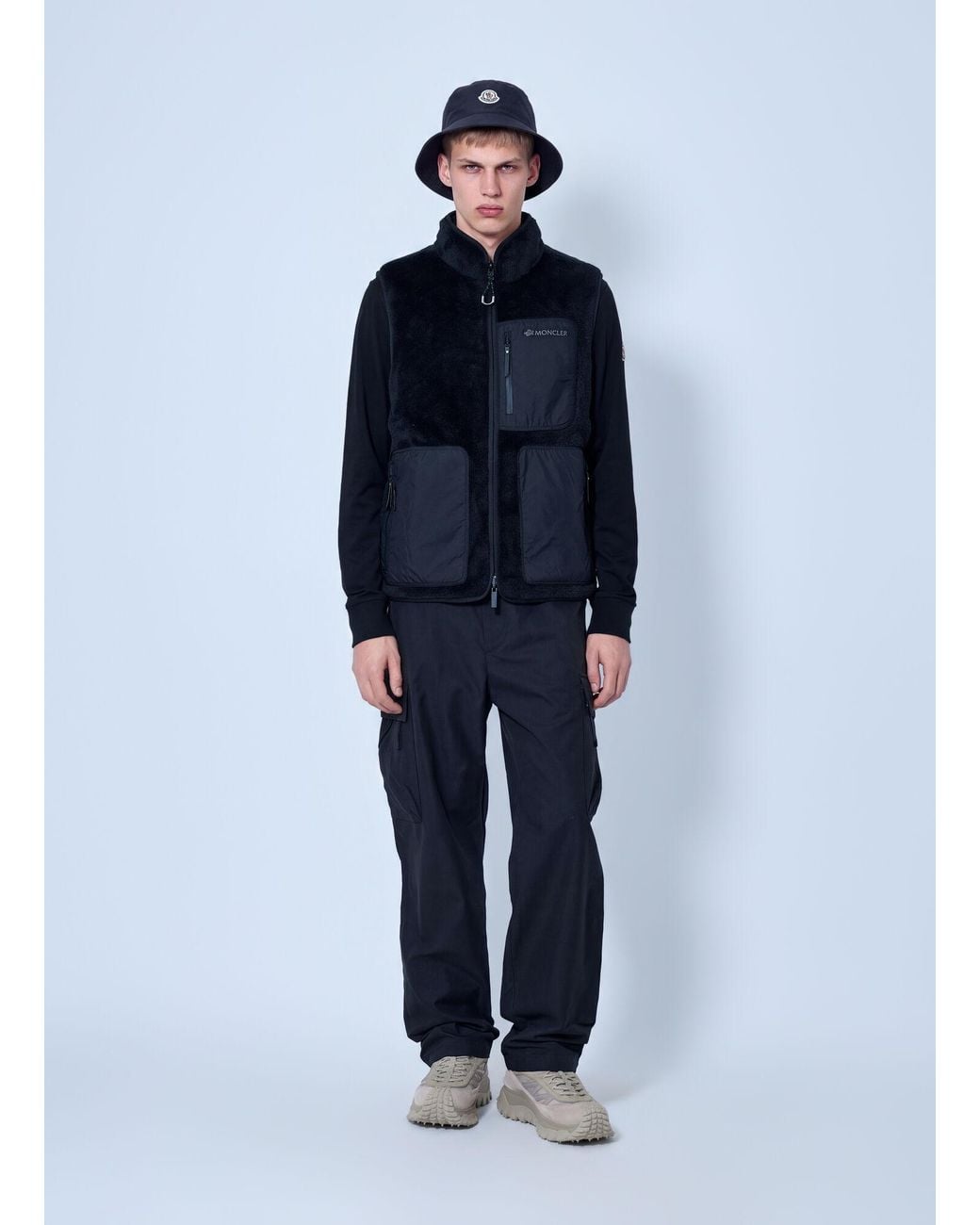 Moncler Blue Teddy Fleece Reversible Down Gilet for men