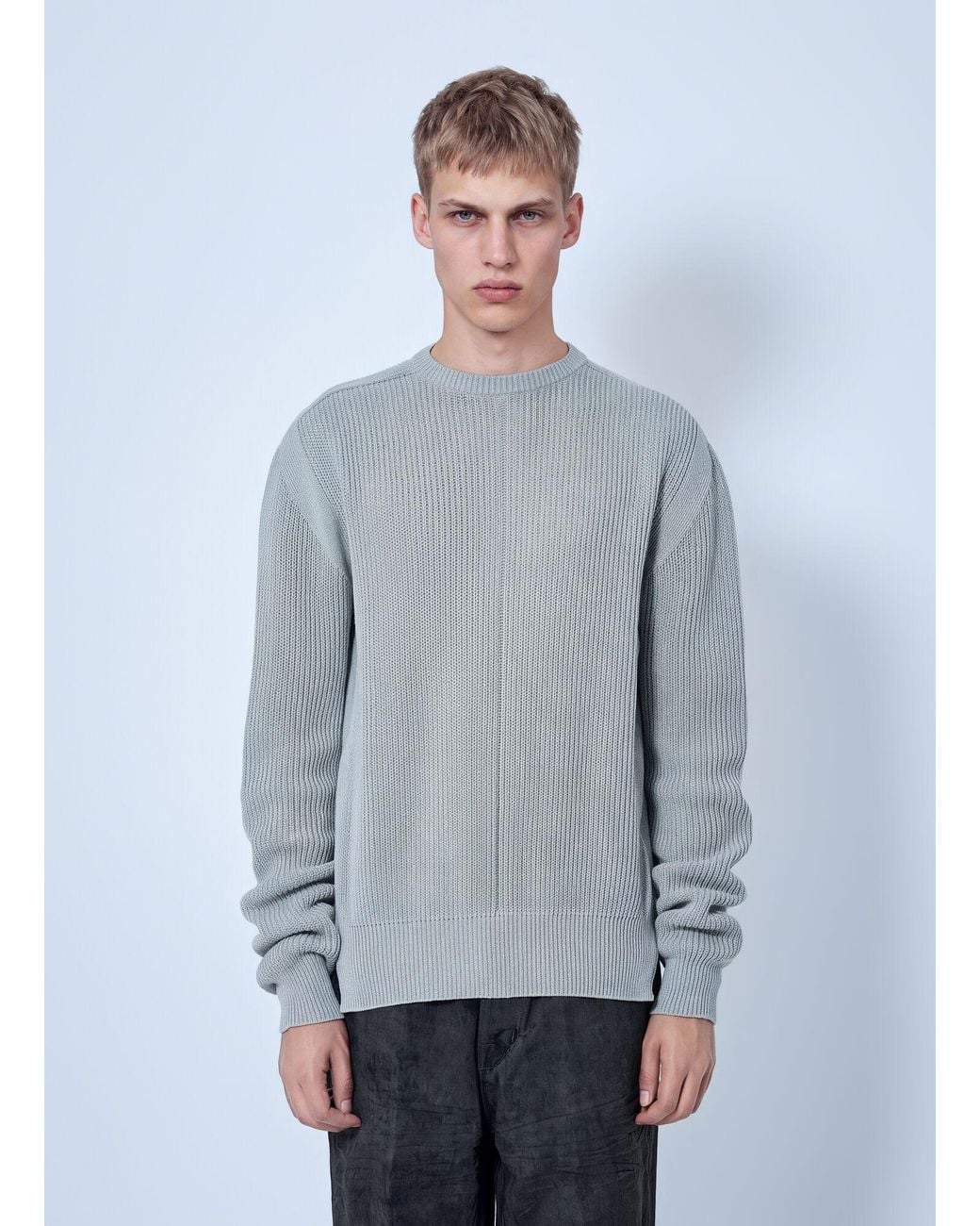 Rick Owens Gray Fisherman Round Neck Sweater for men