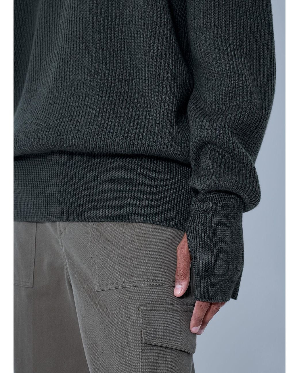 Rier Gray Ribbed High Neck Sweatshirt for men