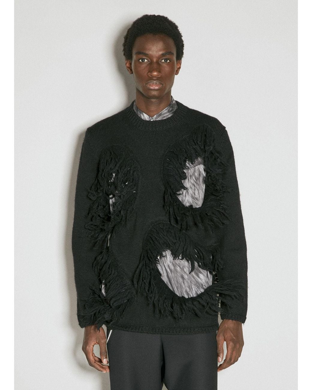 Comme des Garçons Black Cut-out Wool Sweater With Tassle Edge for men