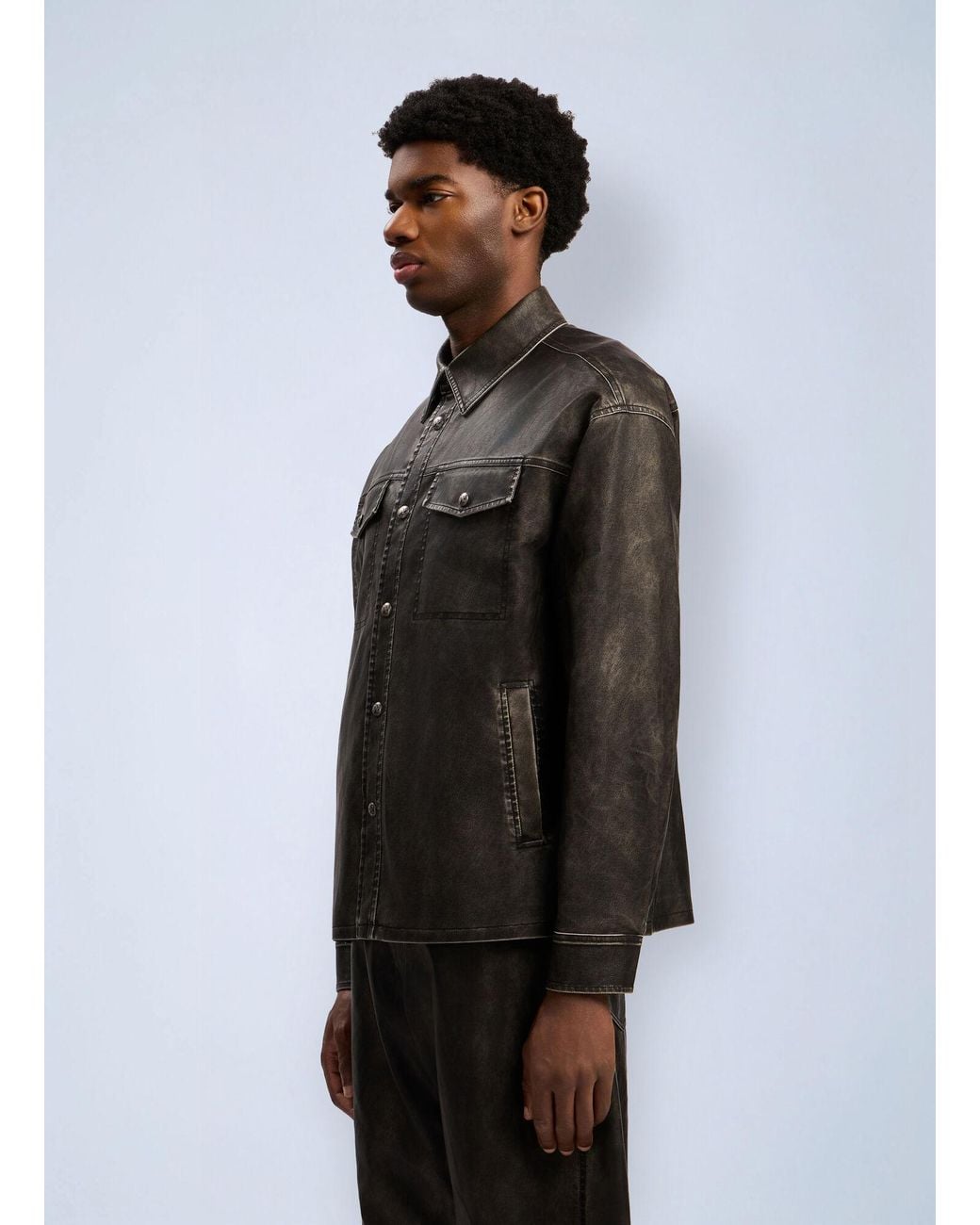 Palm Angels Black Curved Logo Coated Overshirt for men